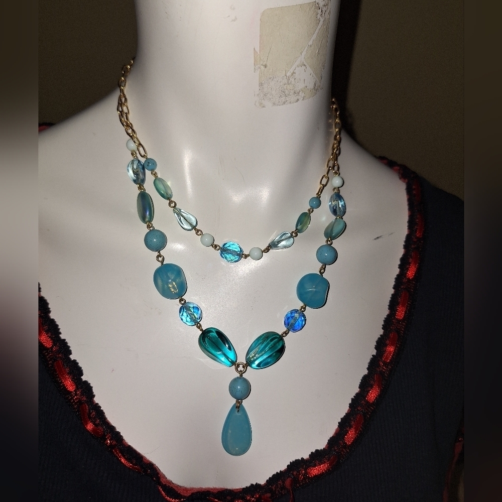 Gold Tone Sea Glass Dangle Necklace
